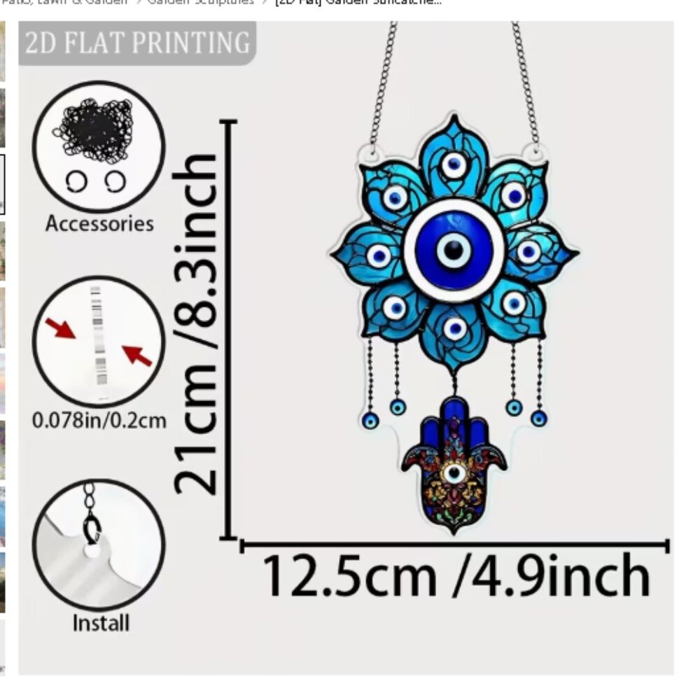 2D Acrylic Evil Eye Suncatcher with Hanging Chain - NWT - Picture 3 of 3